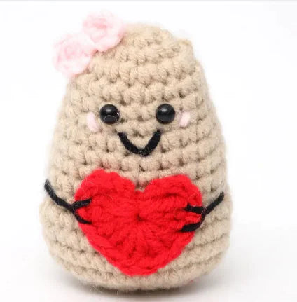 Crocheted Wool Positive Energy Potato – handcrafted with a facial expression