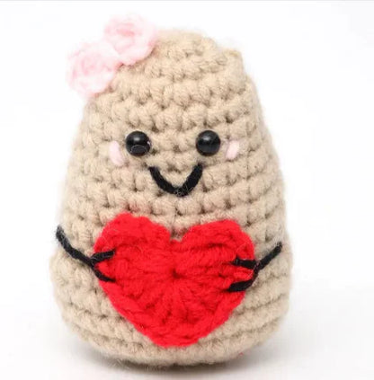 Crocheted Wool Positive Energy Potato – handcrafted with a facial expression