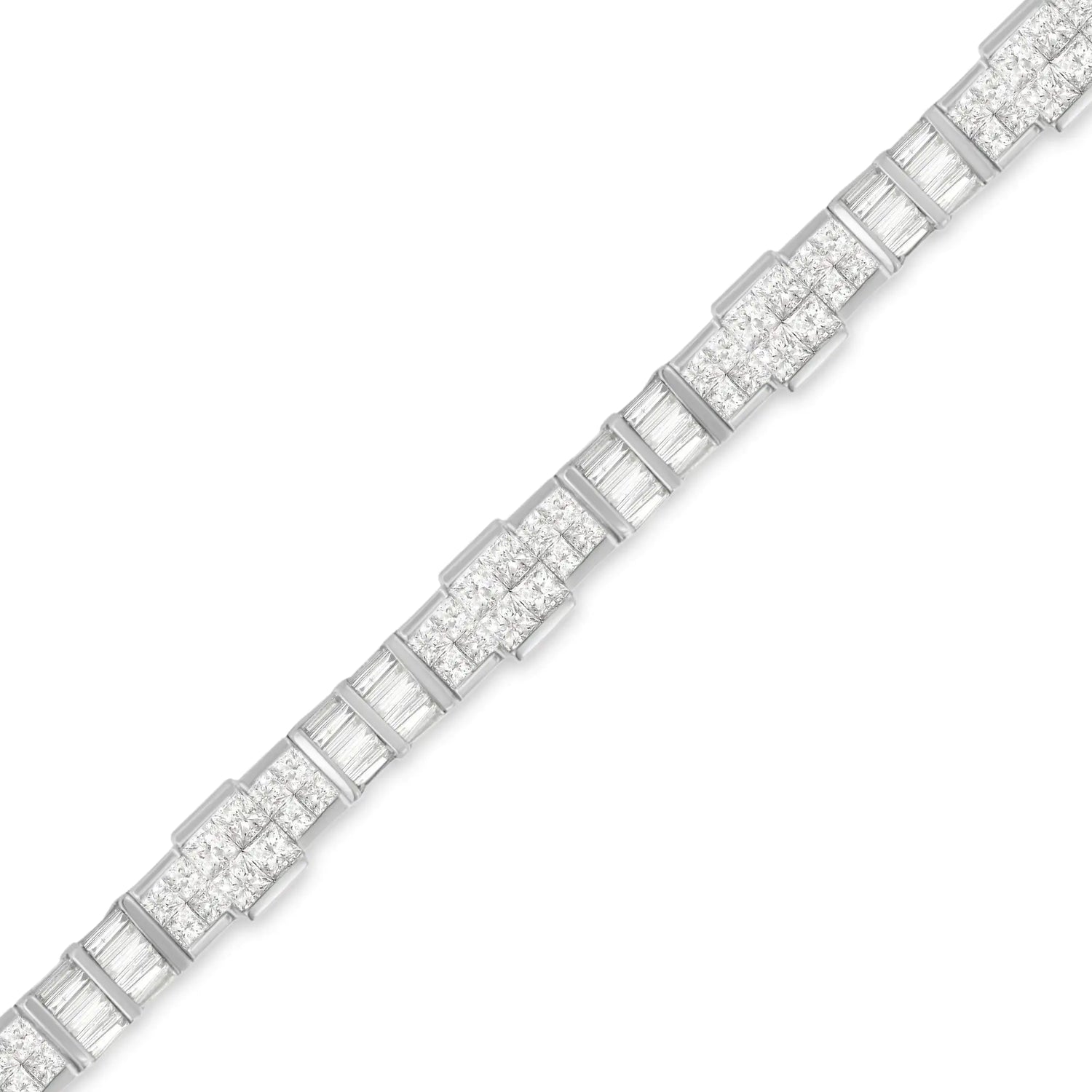 14K White Gold Princess and Baguette Cut Diamond Mixed Link Bracelet (8 3/4 cttw, G-H Color, VS2-SI1 Clarity)