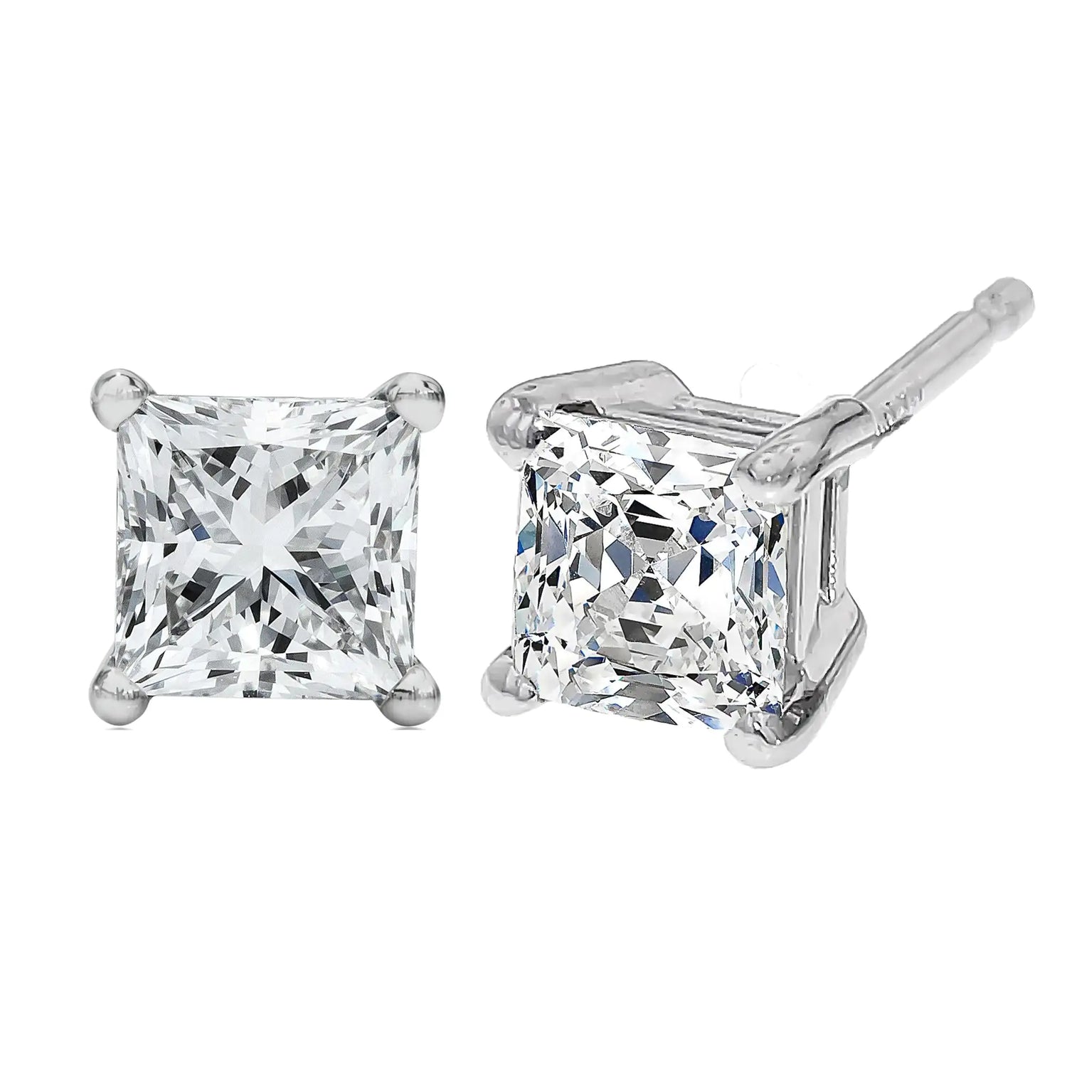 14K White Gold Princess Cut Lab-Grown Diamond Solitaire Stud Earrings (F-G Color, VS2-SI1 Clarity)