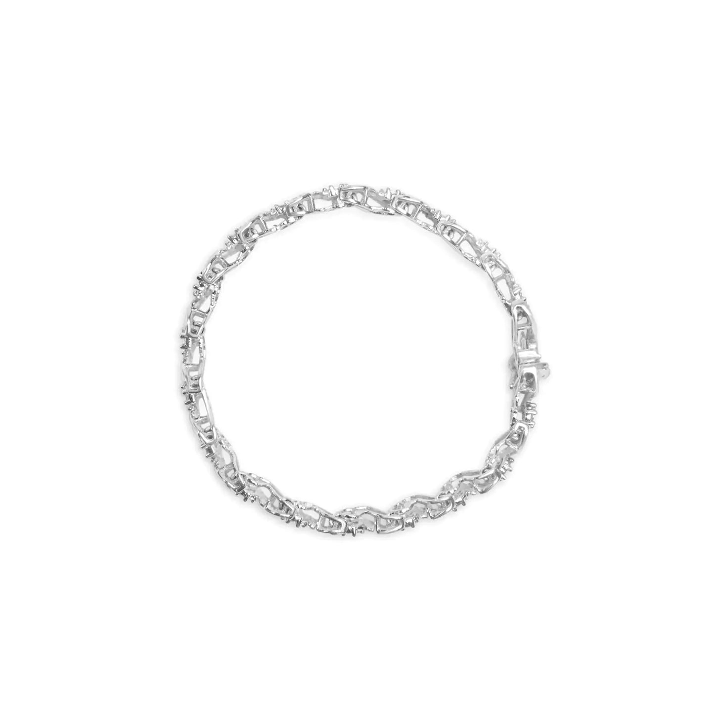 14K White Gold 2.00 Cttw Diamond Cluster and Spiral Link Bracelet (I-J Color, I1-I2 Clarity) - 7&quot;