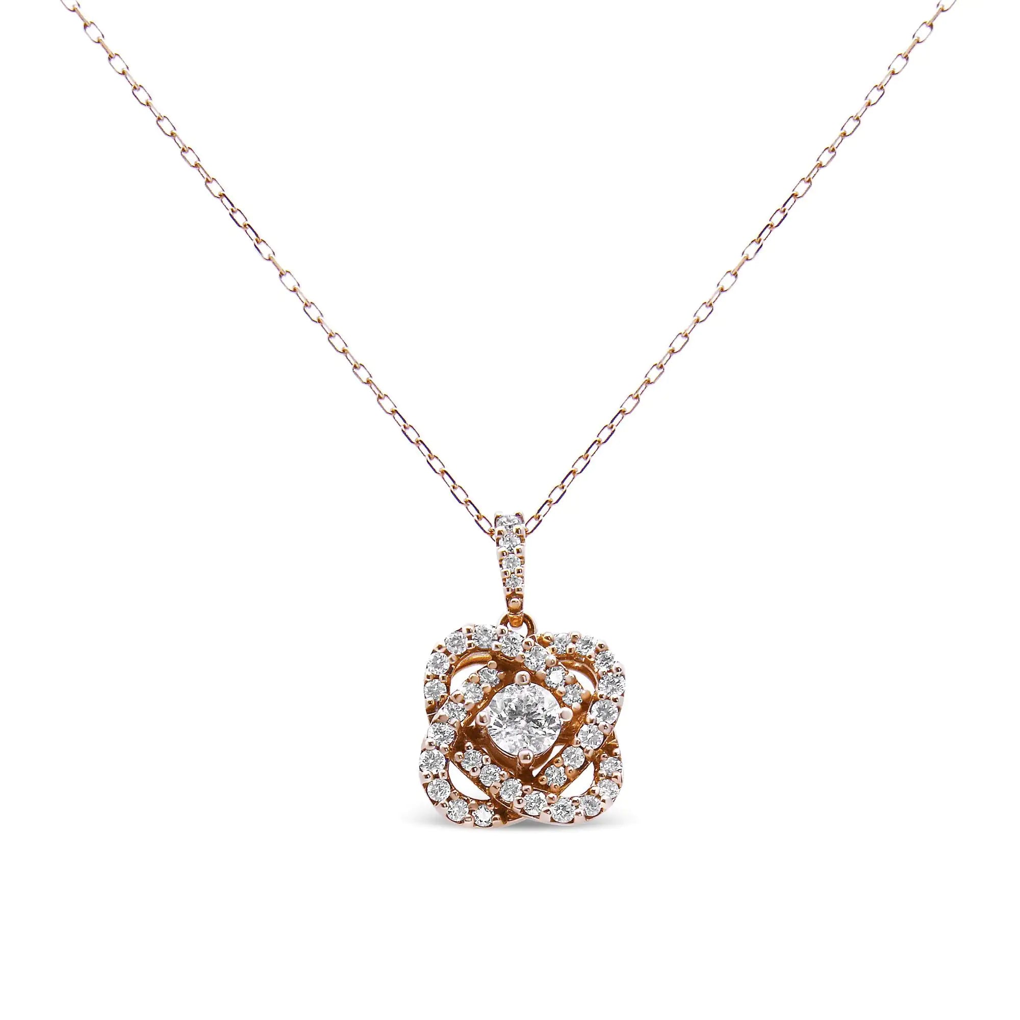 14K Rose Gold 1.00 Cttw Diamond Criss Cross Infinite Swirl &quot;18&quot; Pendant Necklace (H-I Color, SI2-I1 Clarity)