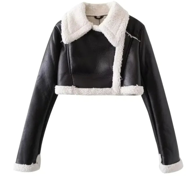 Fur Integrated Short Street Hot Girl Motorcycle Coat