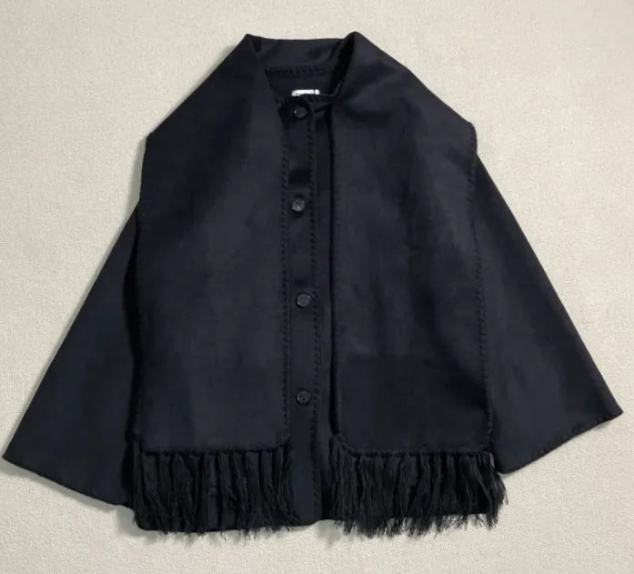 Tassel Scarf Collar Wool Blend Coat