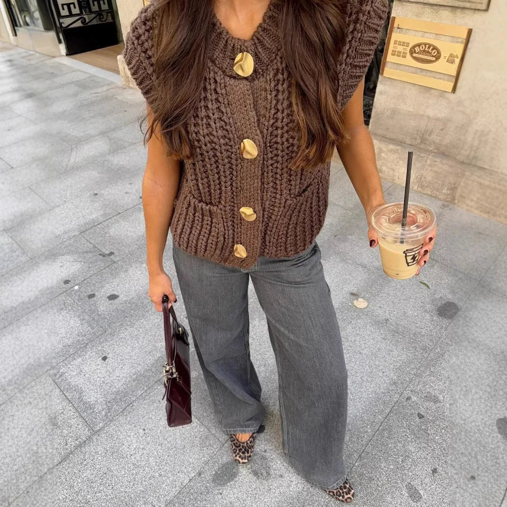 Brown Sleeveless Knit Vest