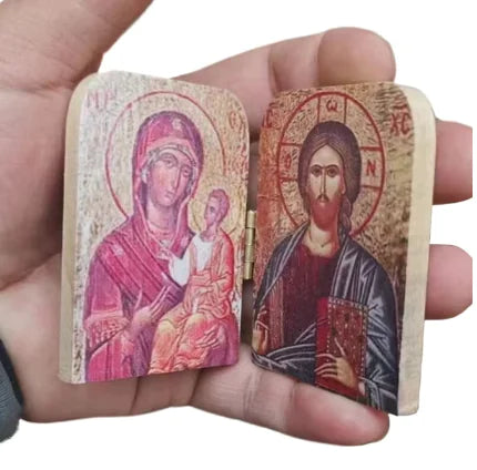 Wooden Christ &amp; Virgin Icon Diptych