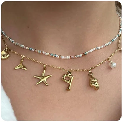 26 Bamboo Letter Necklace Starfish Shell