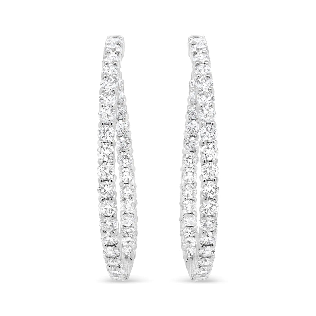 18K White Gold 3 5/8 Cttw Round Diamond Curved Inside-Outside Hoop Earrings (F-G Color, VS1-VS2 Clarity)