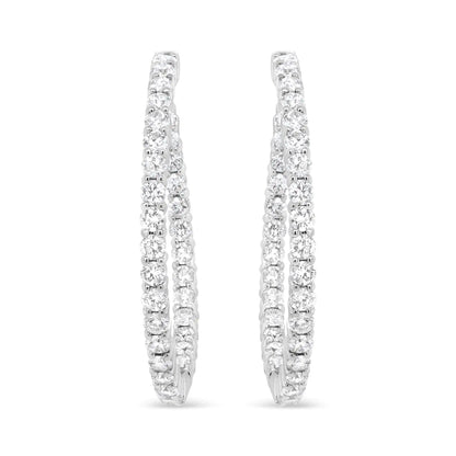 18K White Gold 3 5/8 Cttw Round Diamond Curved Inside-Outside Hoop Earrings (F-G Color, VS1-VS2 Clarity)