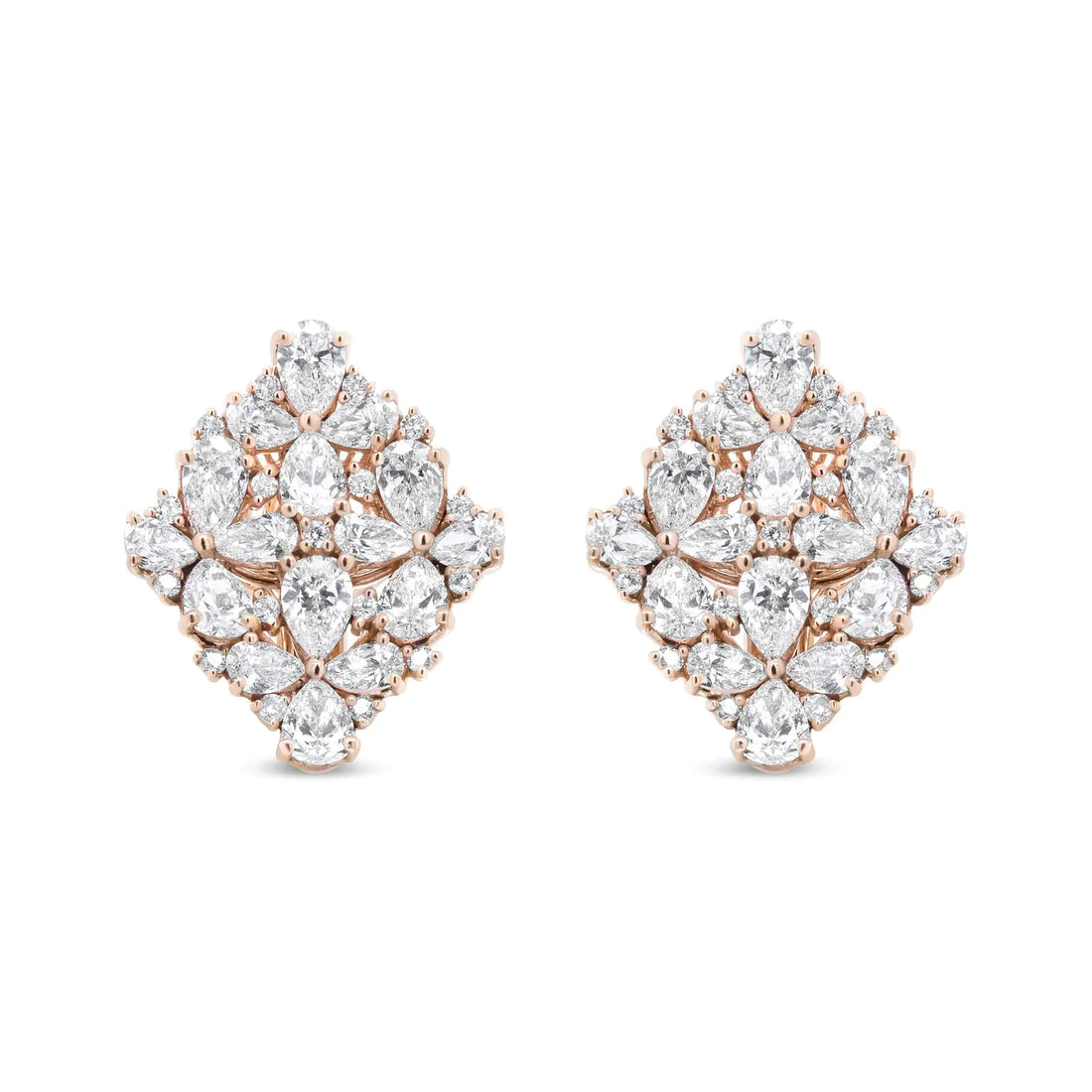 18K Rose Gold 8 1/3 Cttw Pear and Round Diamond Floral Cluster Omega Earrings (F-G Color, VS1-VS2 Clarity)