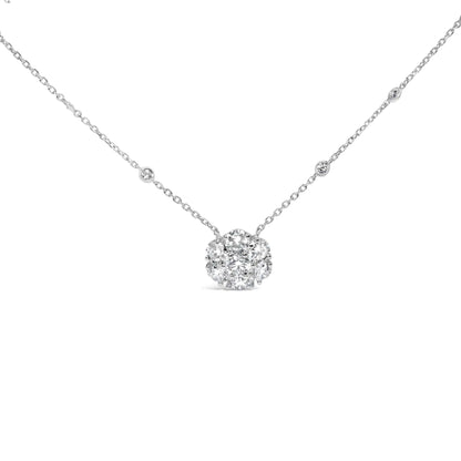 14K White Gold 3.0 Cttw Lab Grown Diamond Floral Cluster and Station 18&quot; Pendant Necklace (G-H Color, VS2-SI1 Clarity)