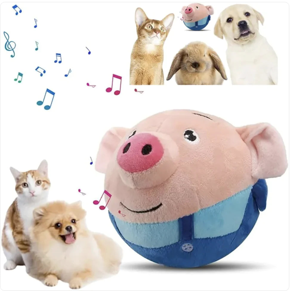 &quot;Interactive Squeaky Moving Dog Ball Toy - Washable Plush Pig, Electronic Bounce &amp; Sound&quot;