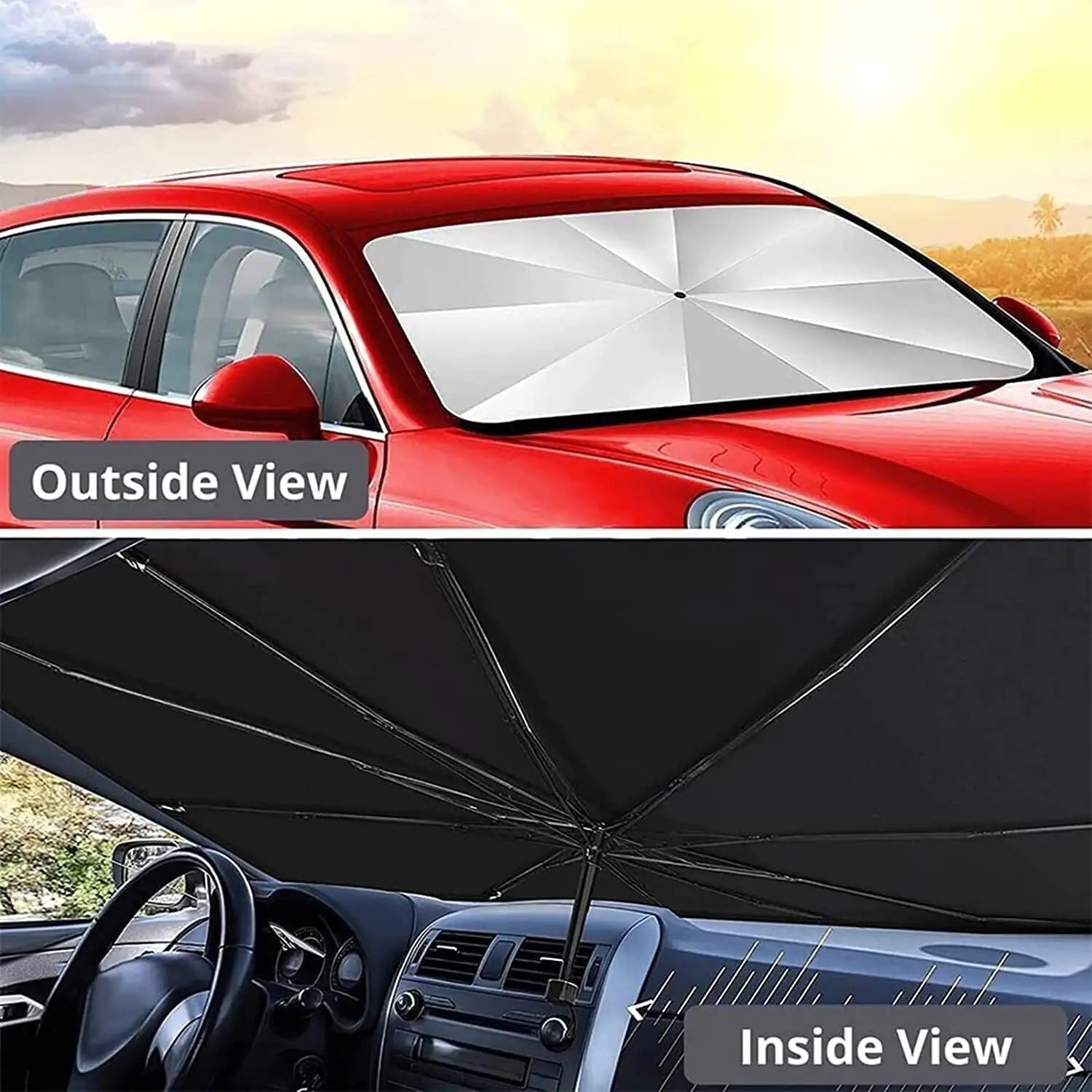 57&quot; Car Windshield Sun Shade Foldable Umbrella Front Window Cover Visor Umbrella