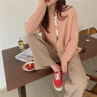 Cardigan loose long sleeve knitted sweater women