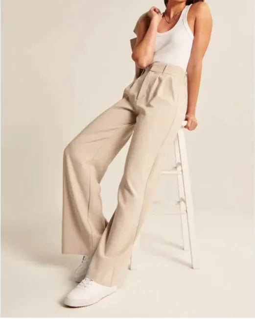 Chic Commuter High-Waist Wide-Leg Trousers with Pockets