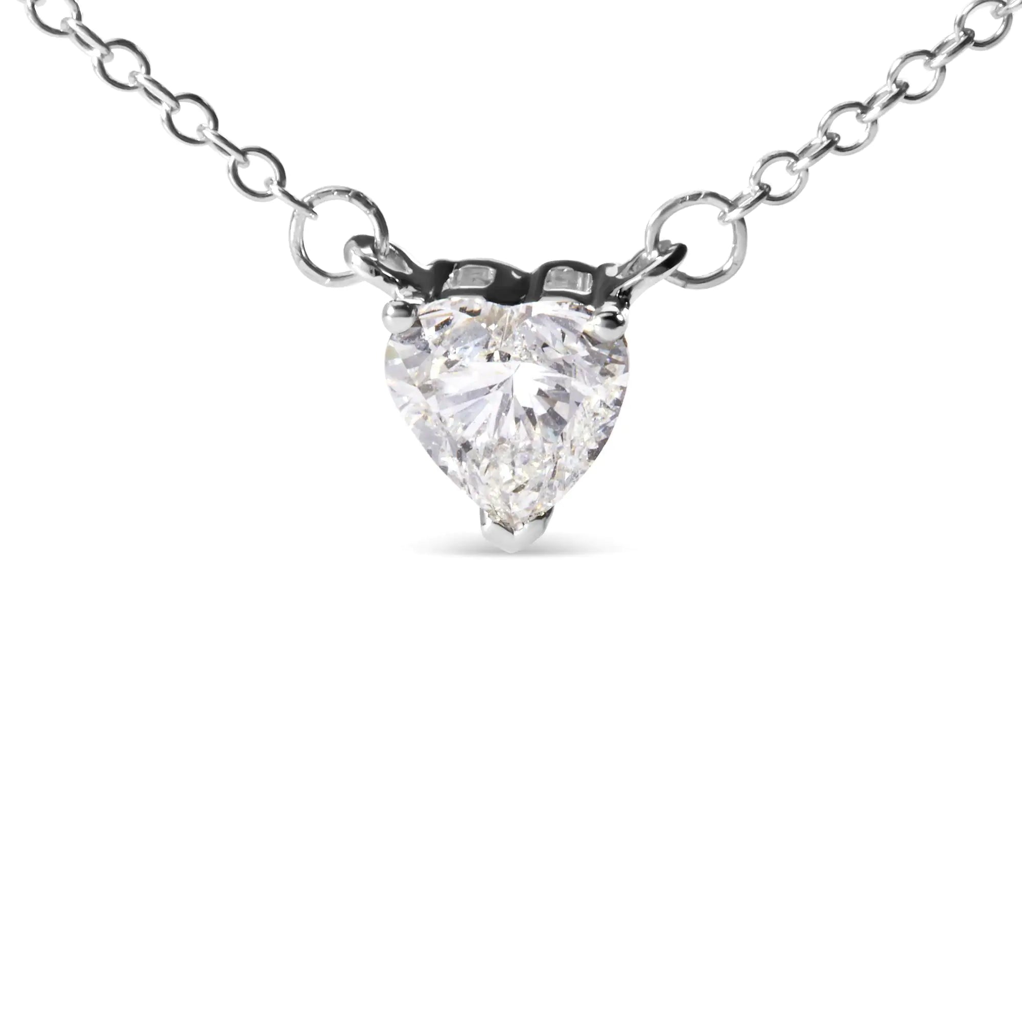 14K White Gold 1.0 Cttw Lab Grown Diamond Heart Shape Solitaire Pendant Necklace (F-G Color, VS1-VS2 Clarity)