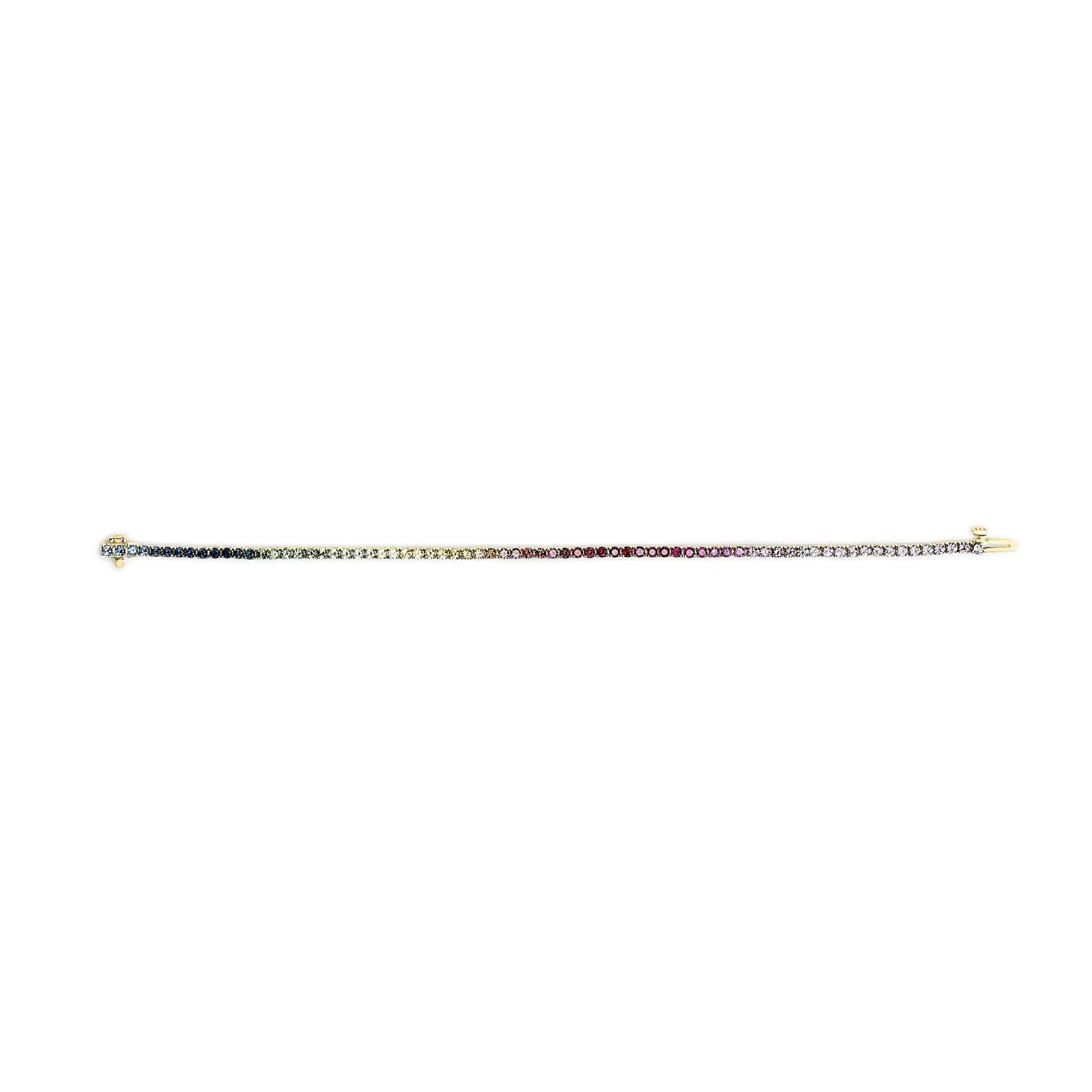 14K Yellow Gold Natural Rainbow Gemstone Sapphire and Tsavorite Tennis Bracelet - 7&quot; Inches