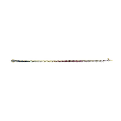 14K Yellow Gold Natural Rainbow Gemstone Sapphire and Tsavorite Tennis Bracelet - 7&quot; Inches