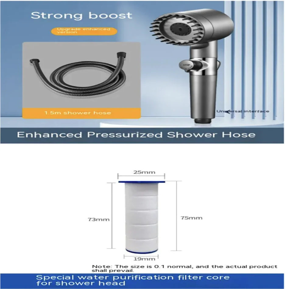 Adjustable High-Pressure Shower Head with Hose