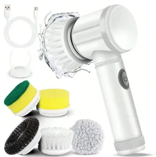 Electric Spin Scrubber With 5 Replaceable Brush Heads