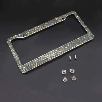 2PCS Bling License Plate Frame Glitter Crystal Sparkling Rhinestone Diamond Caps