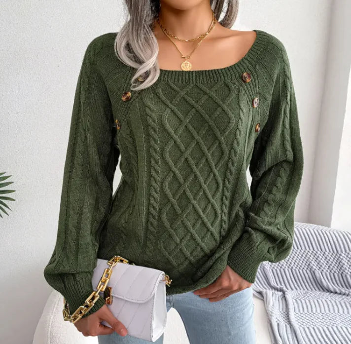 Twist Knit Square Neck Sweater