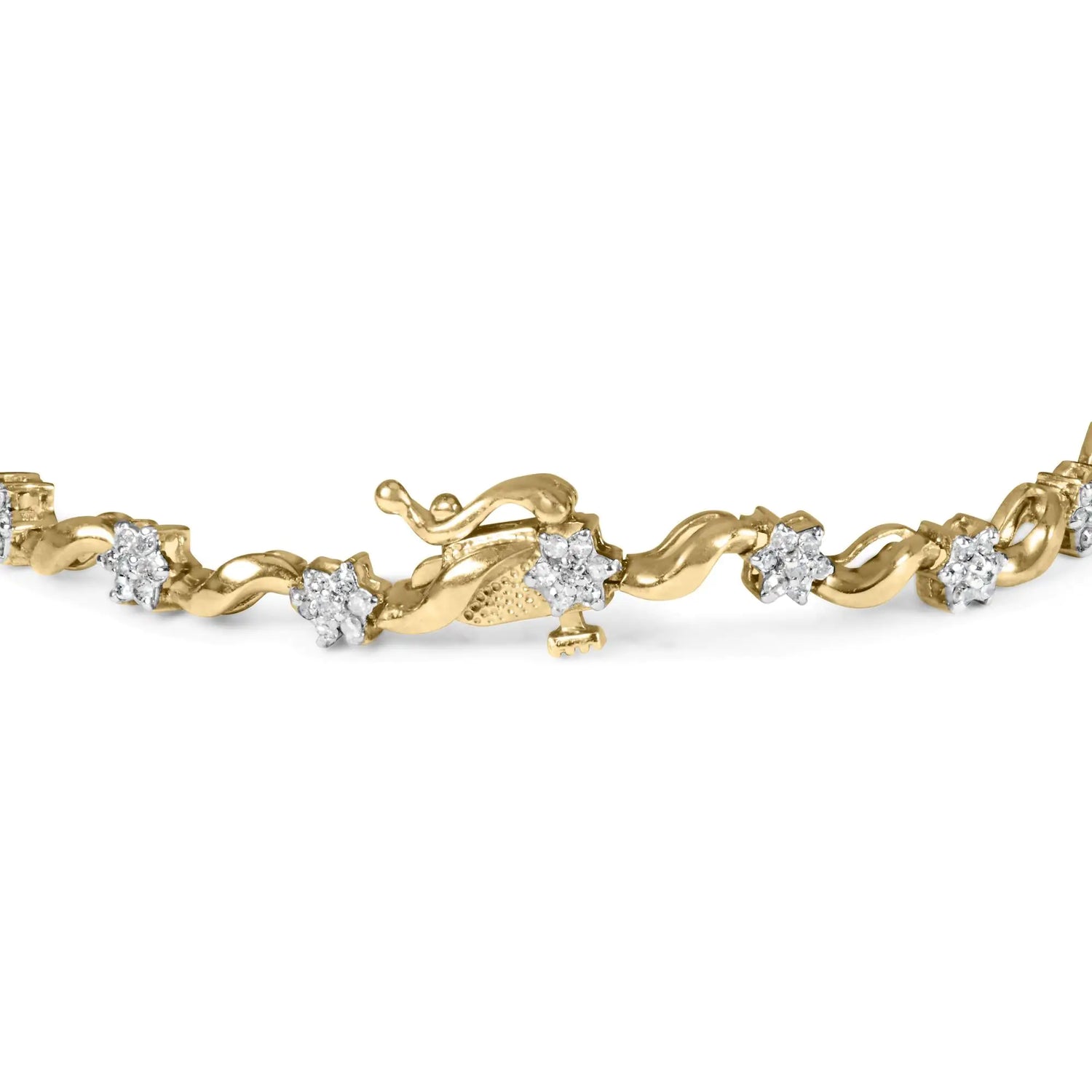 10k Yellow Gold 1.00 Cttw Round-Cut Diamond Floral S-Link 7.50&quot; Bracelet (I-J Color, I2-I3 Clarity)