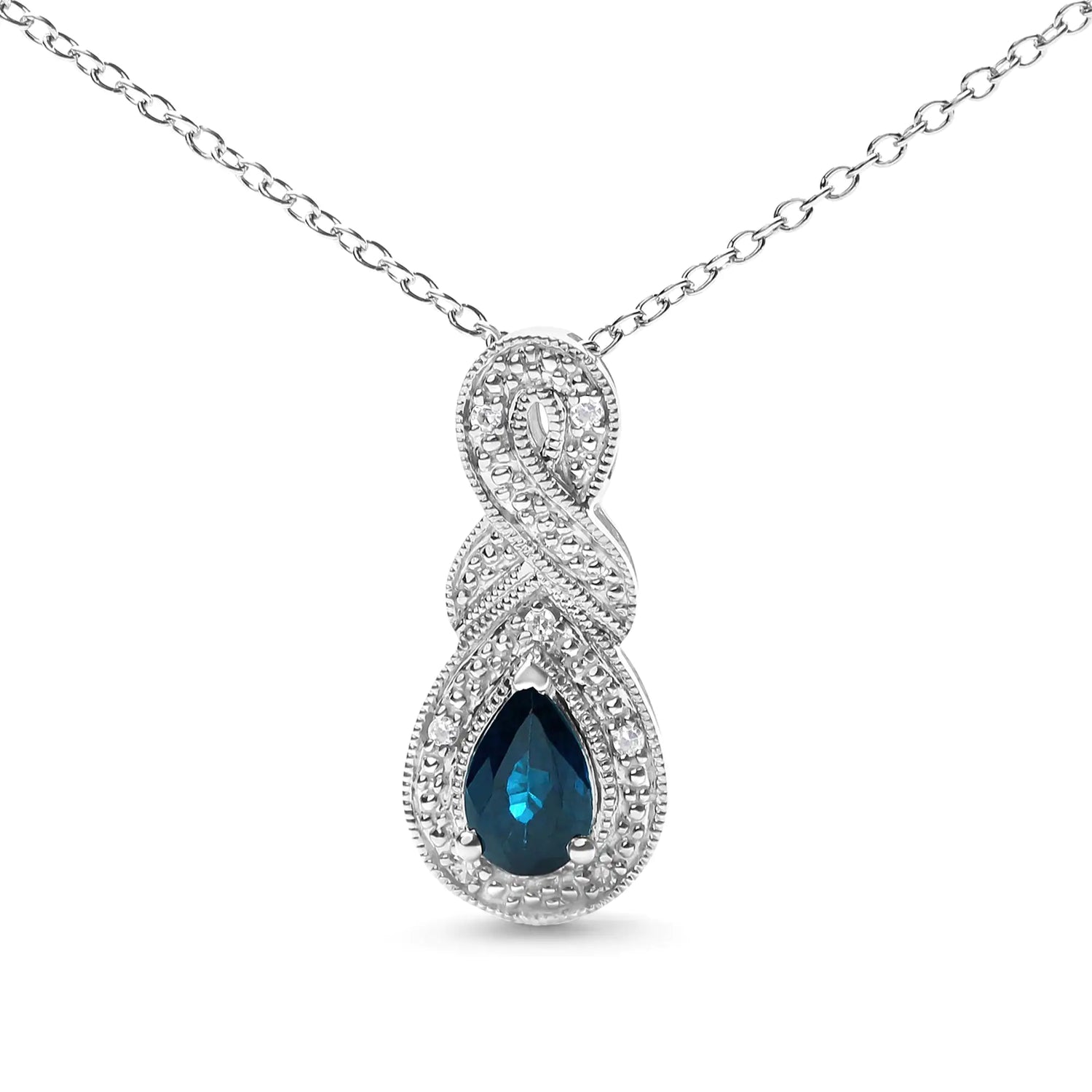 .925 Sterling Silver 6x4mm Pear Sapphire and Diamond Accent Infinity Drop 18&quot; Pendant Necklace (H-I Color, SI1-SI2 Clarity)