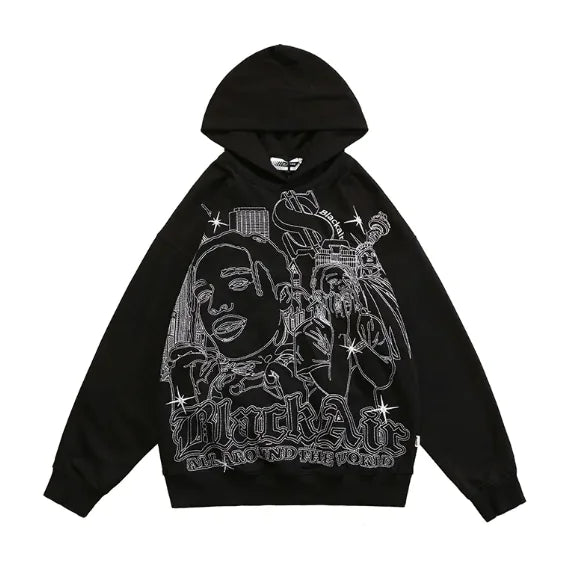 American Graffiti Print Hooded Sweater for Men