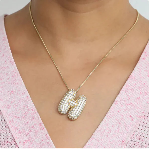 Star Brass Zircon Letter Necklace