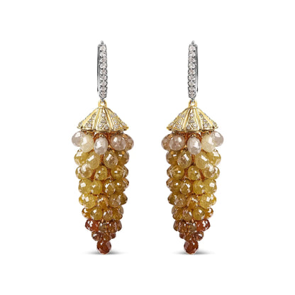 14K White and Yellow Gold 38.0 Cttw Mixed Fancy Color Rose Cut Diamond Honeycomb Drop and Dangle Earring (H-I Color, I3 Clarity)