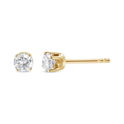 AGS Certified 14K Yellow Gold 1/2 cttw 4-Prong Set Brilliant Round-Cut Solitaire Diamond Push Back Stud Earrings (S-T Color, I1-I2 Clarity)