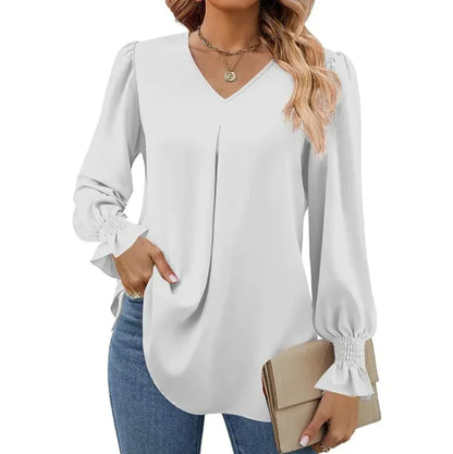 Solid Color V-neck Chiffon Shirt