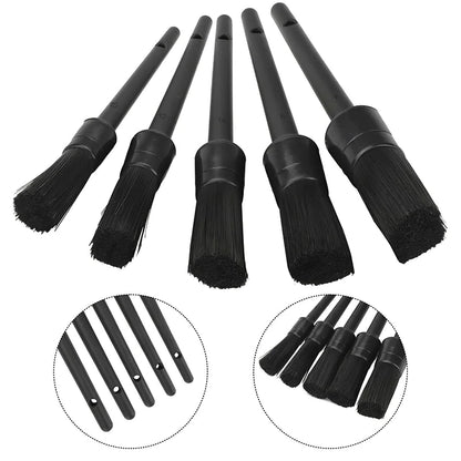 5PC Car Detailing Brush Kit Boar Hair Vehicle Auto Interior For Wheel Clean Sets