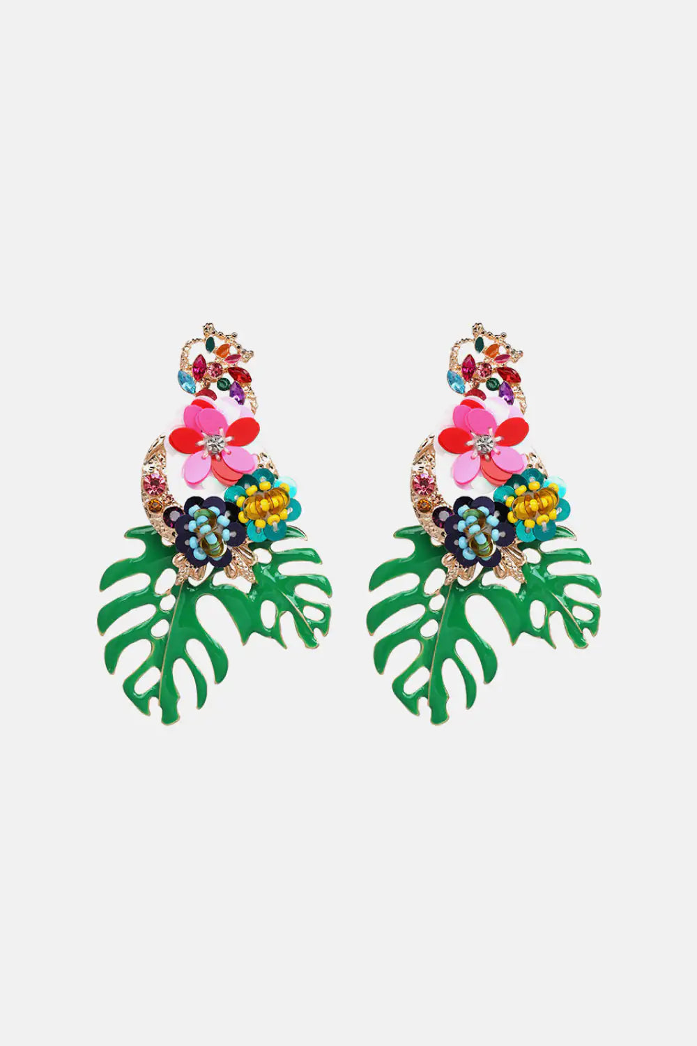 Leaf &amp; Flower Shape Zinc Alloy Dangle Earrings