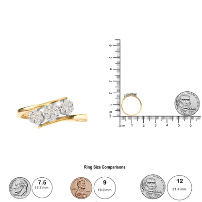 10K Yellow Gold 1/4 Cttw Diamond Cluster 3 Stone Style Bypass Ring (I-J Color, I1-I2 Clarity)