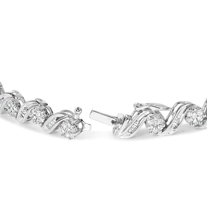 14K White Gold 2.00 Cttw Diamond Cluster and Spiral Link Bracelet (I-J Color, I1-I2 Clarity) - 7&quot;