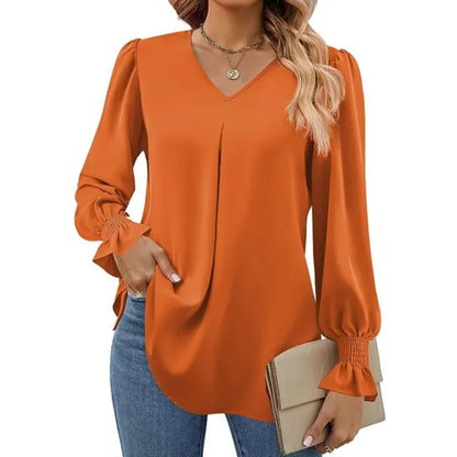 Solid Color V-neck Chiffon Shirt