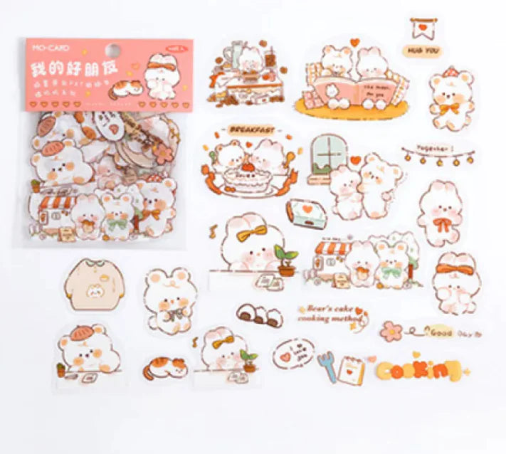 Cute Cartoon Animal Stickers - Bear, Rabbit &amp; More - Waterproof PET Diary Decals