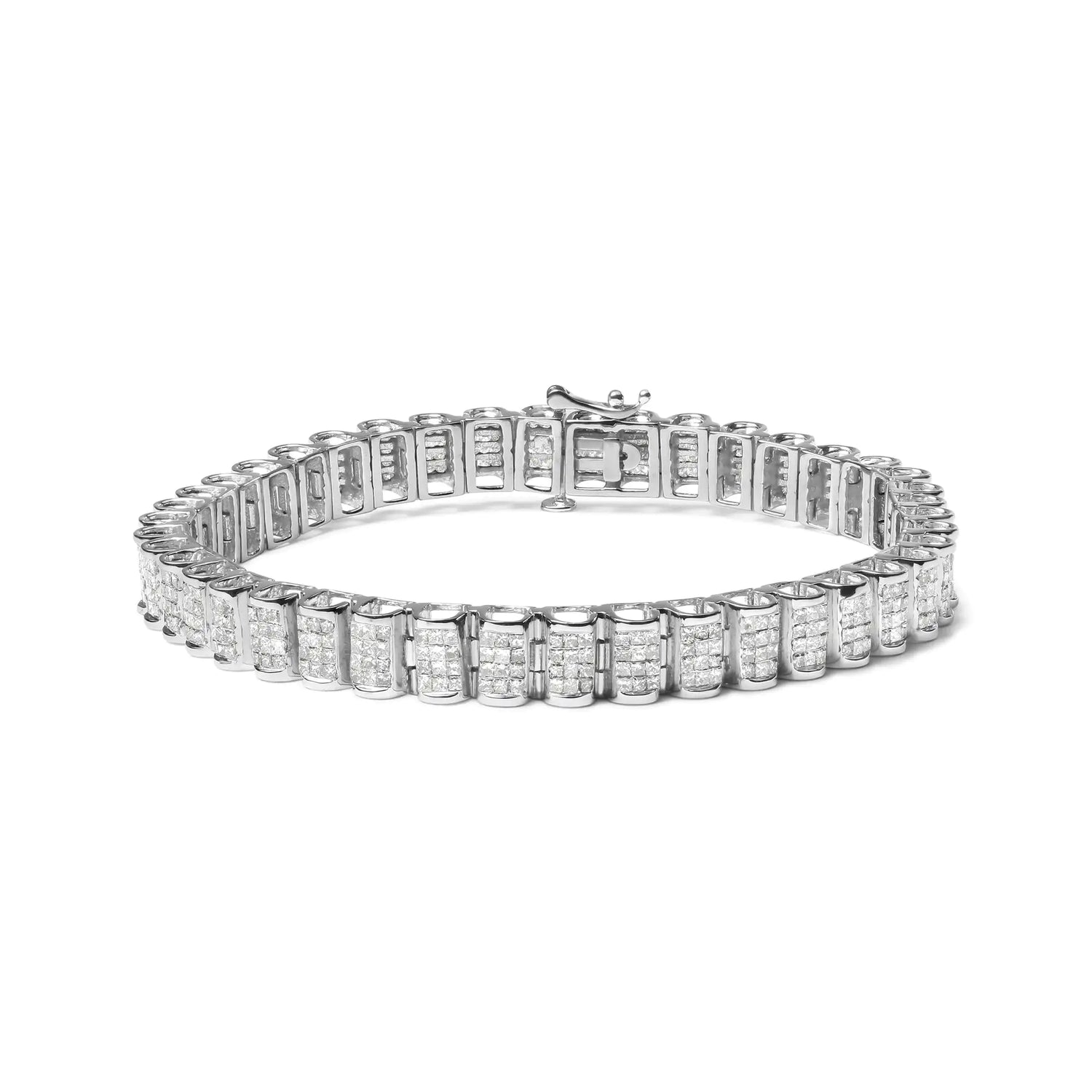 14K Gold 5.00 Cttw Square Princess Cut White Diamond Rectangular Invisible Set Link Tennis Bracelet (H-I Color, SI2-I1 Clarity) - 7.25” Inches