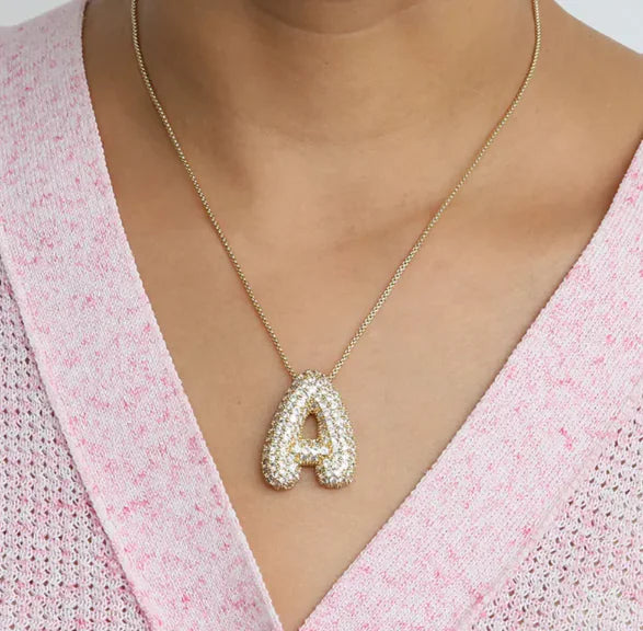 Star Brass Zircon Letter Necklace