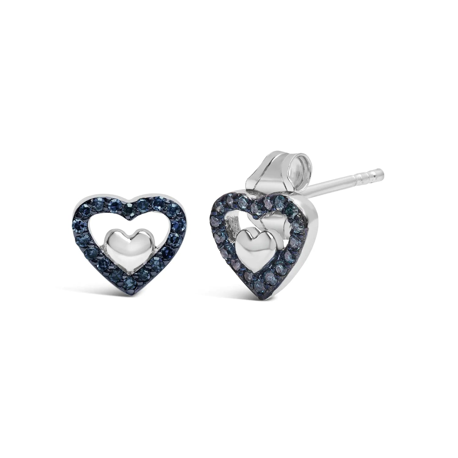 925 Sterling Silver 1/6 Cttw Diamond Open Double Heart Stud Earrings - Choice of Diamond Color