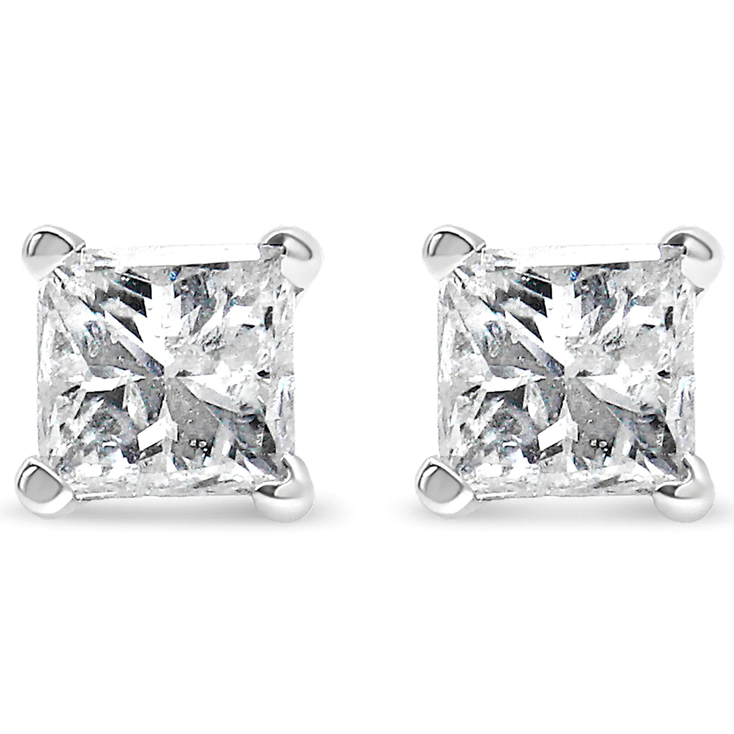 14k White Gold 1/5 Cttw Princess-cut Diamond Petite Stud Earrings (I-J, I2-I3)