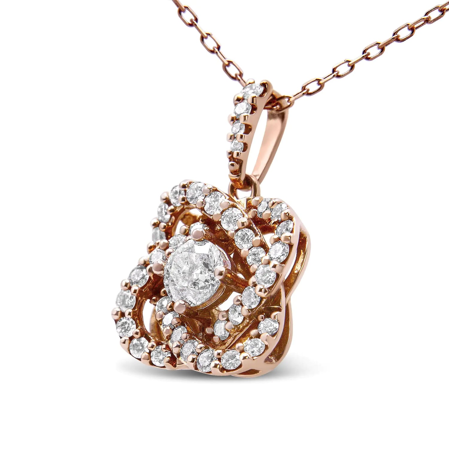 14K Rose Gold 1.00 Cttw Diamond Criss Cross Infinite Swirl &quot;18&quot; Pendant Necklace (H-I Color, SI2-I1 Clarity)