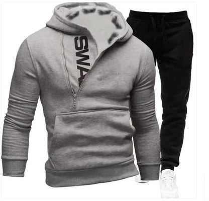 Side zipper contrast color hooded men&