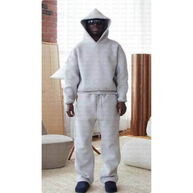 Relaxed Fit Solid Color Hoodie &amp; Trousers Set