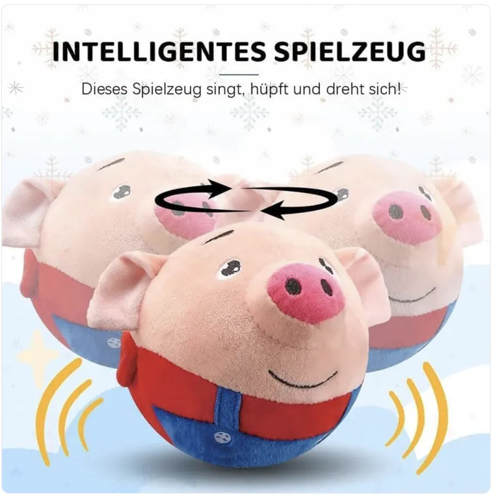 &quot;Interactive Squeaky Moving Dog Ball Toy - Washable Plush Pig, Electronic Bounce &amp; Sound&quot;