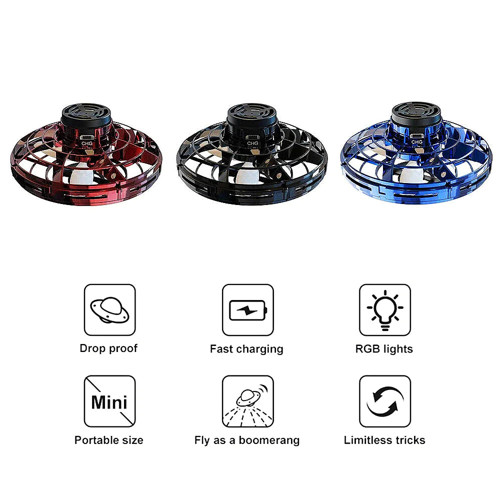 Flying Fidget Spinner Drone Ball UFO Stress Focus Hand Fun Toy LED Kids &amp; Adults