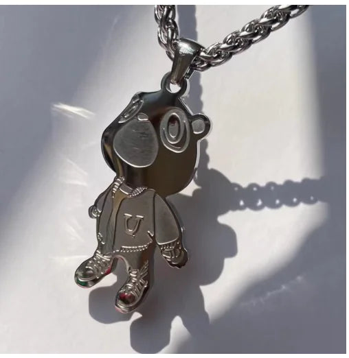 Cute Bear Necklace Fashion Personality Hip-hop Pendant Couple Versatile Fall Winter Sweater Chain Men Women Jewelry