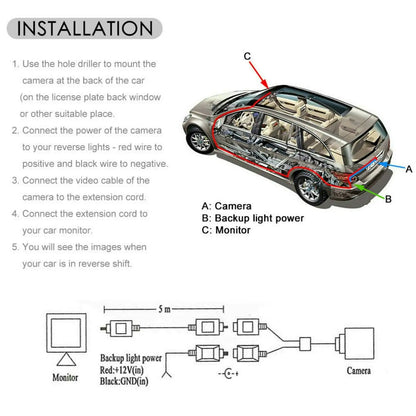 Car Rear View Reverse Camera Parking Backup Cam HD Night Vision Waterproof 170°